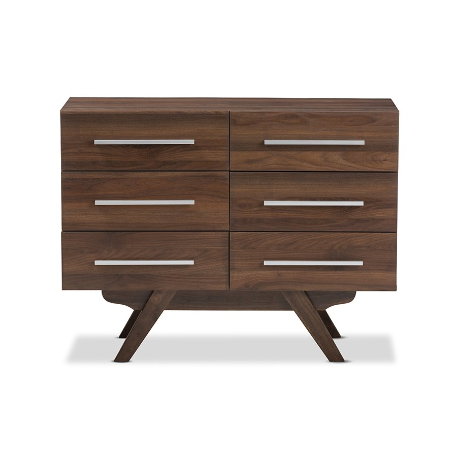 Auburn Mid-Century Modern Walnut Brown Finished Wood 6-Drawer Dresser