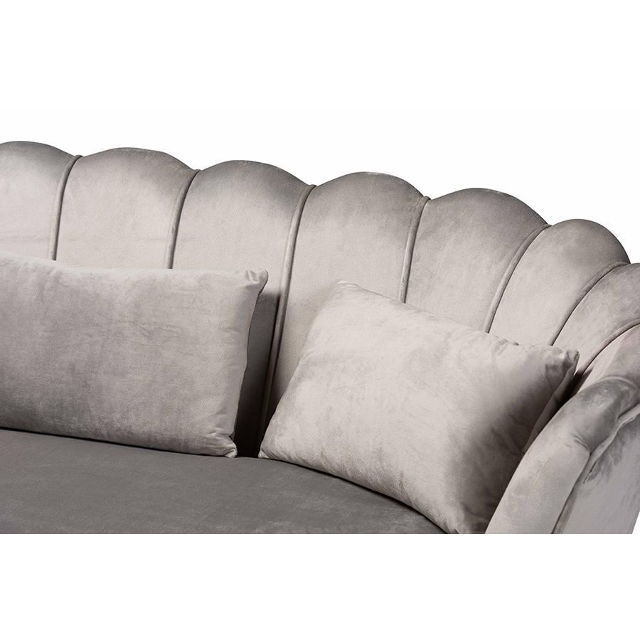 Baxton Studio Genia Contemporary Glam and Luxe Grey Velvet Fabric Upholstered and Gold Metal Sofa