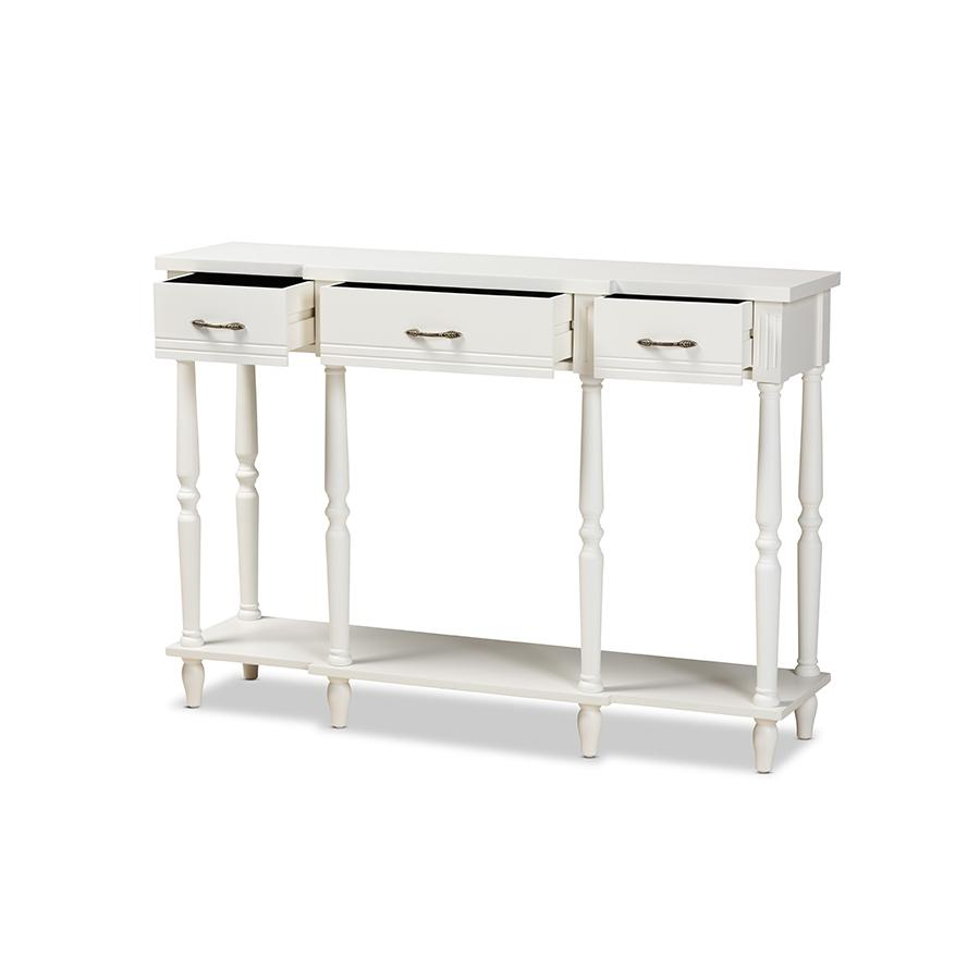 Baxton Studio Hallan Classic and Traditional French Provincial White Finished Wood 3-Drawer Console Table