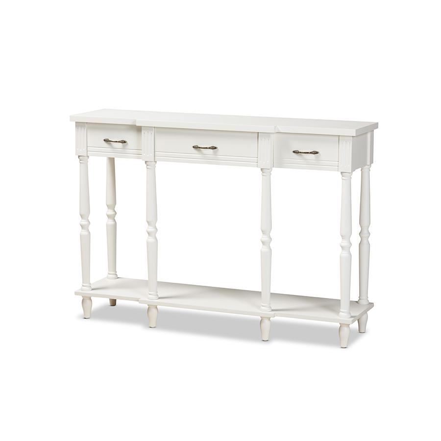 Baxton Studio Hallan Classic and Traditional French Provincial White Finished Wood 3-Drawer Console Table