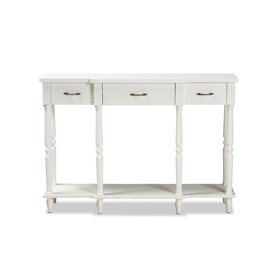 Baxton Studio Hallan Classic and Traditional French Provincial White Finished Wood 3-Drawer Console Table