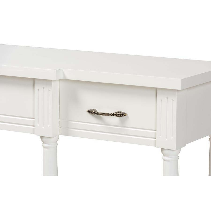 Baxton Studio Hallan Classic and Traditional French Provincial White Finished Wood 3-Drawer Console Table