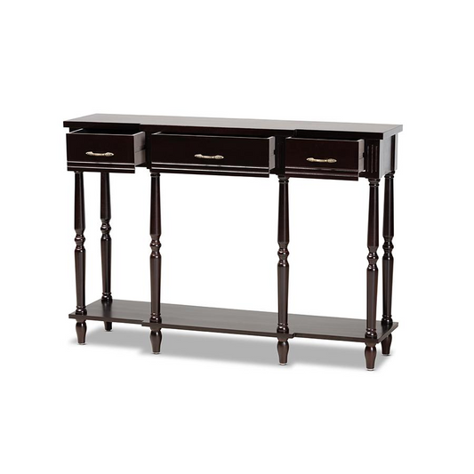 Baxton Studio Hallan Classic and Traditional French Provincial Dark Brown Finished Wood 3-Drawer Console Table