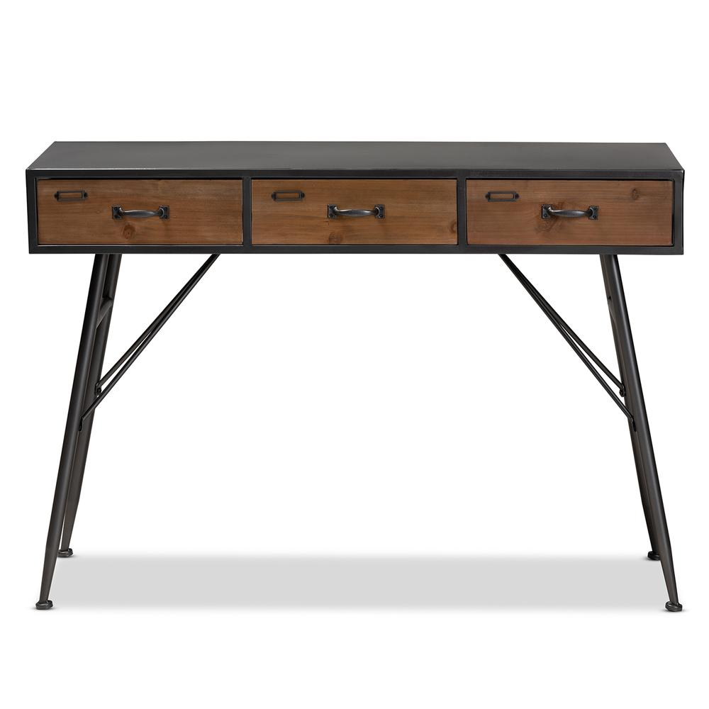 Ariana Modern and Contemporary Industrial Black and Oak Brown Finished Wood 3-Drawer Metal Console Table