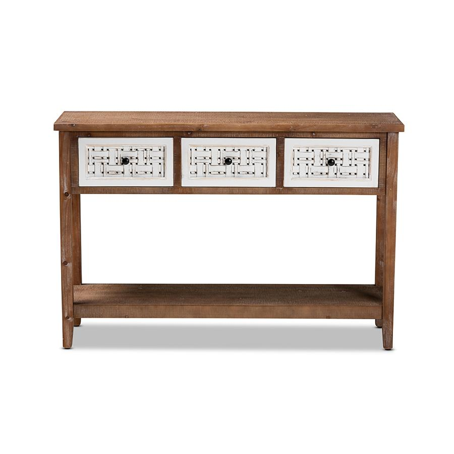 Baxton Studio Bonilla Traditional and Rustic Two-Tone White and Walnut Brown Finished Wood 3-Drawer Console Table