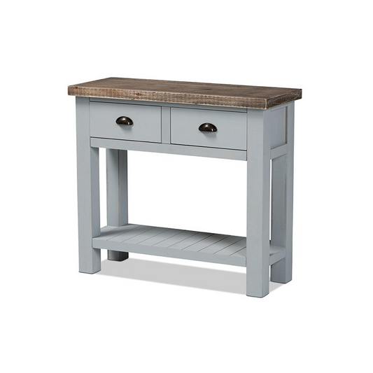 Baxton Studio Hastin Classic and Traditional Two-Tone Grey and Antique Brown Finished Wood 2-Drawer Console Table