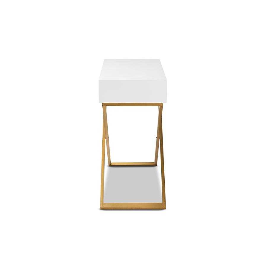 Baxton Studio Madan Modern and Contemporary White Finished Wood and Gold Metal 2-Drawer Console Table