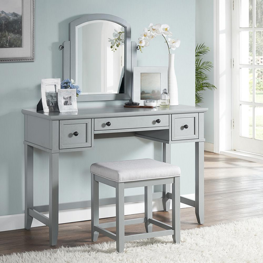 Vista 3Pc Vanity Set Gray - Vanity, Mirror, Stool