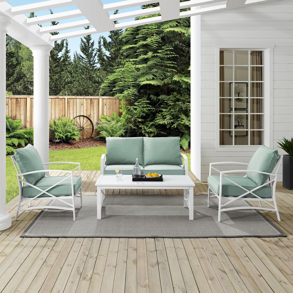 Kaplan 4Pc Outdoor Conversation Set Mist/White - Loveseat, Two Chairs, Coffee Table