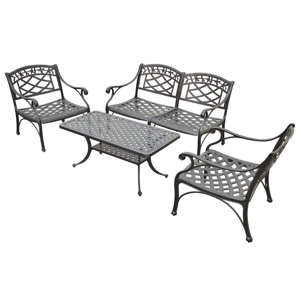 Sedona 4Pc Outdoor Conversation Set Black - Loveseat, 2 Club Chairs, Coffee Table