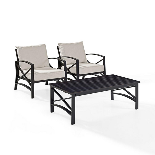 Kaplan 3Pc Outdoor Chat Set Oatmeal/Oil Rubbed Bronze - 2 Chairs, Coffee Table