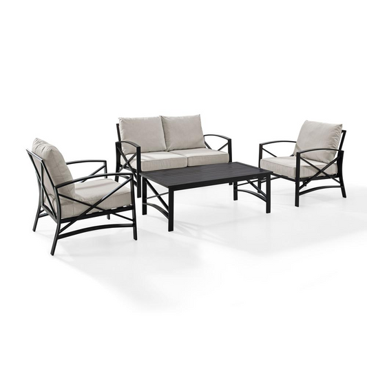 Kaplan 4Pc Outdoor Conversation Set Oatmeal/Oil Rubbed Bronze - Loveseat, Two Chairs, Coffee Table