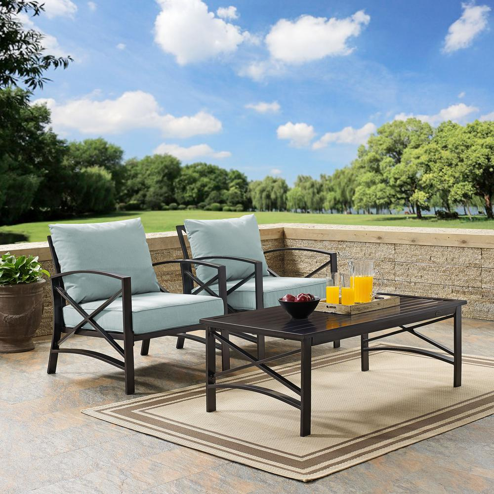 Kaplan 3Pc Outdoor Chat Set Mist/Oil Rubbed Bronze - 2 Chairs, Coffee Table