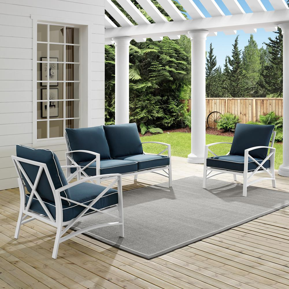 Kaplan 3Pc Outdoor Conversation Set Navy/White - Loveseat, 2 Chairs
