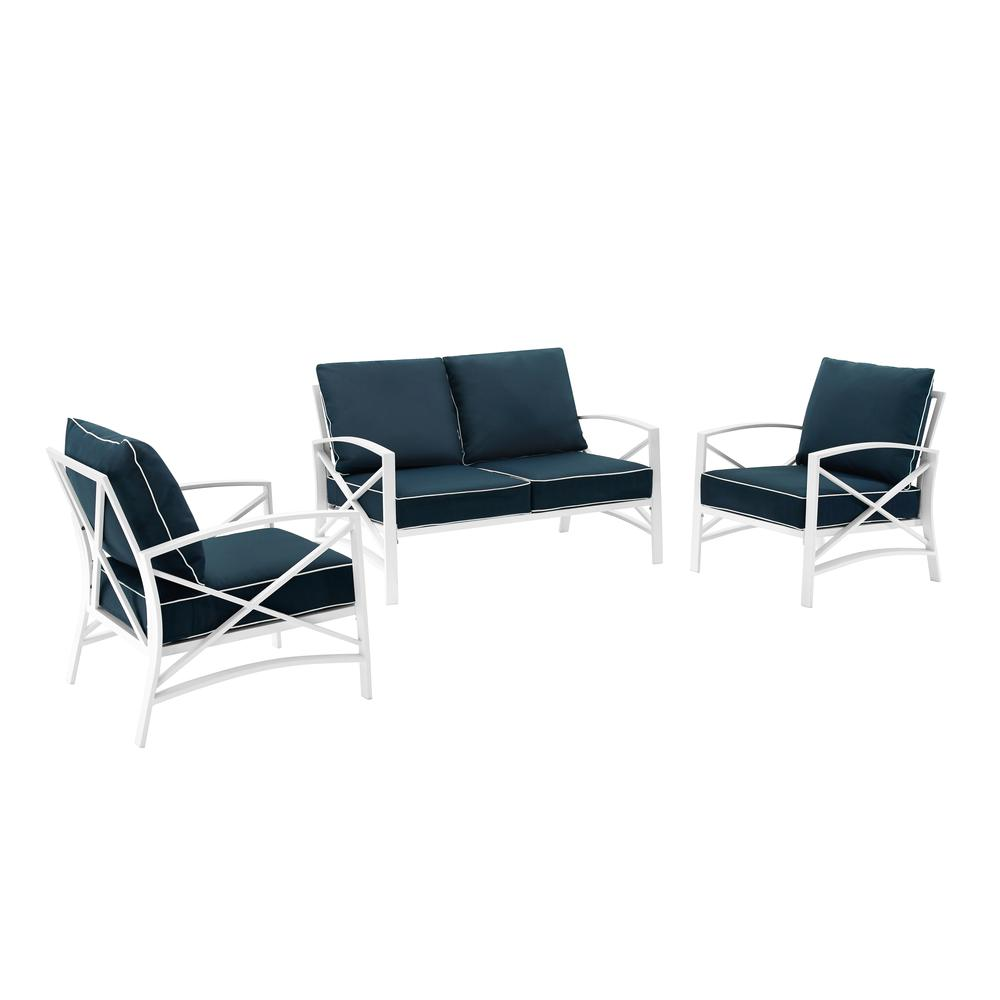 Kaplan 3Pc Outdoor Conversation Set Navy/White - Loveseat, 2 Chairs