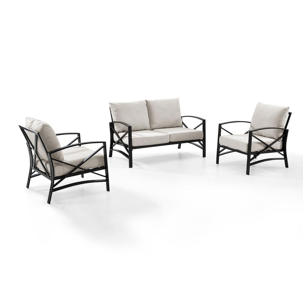 Kaplan 3Pc Outdoor Conversation Set Oatmeal/Oil Rubbed Bronze - Loveseat, 2 Chairs