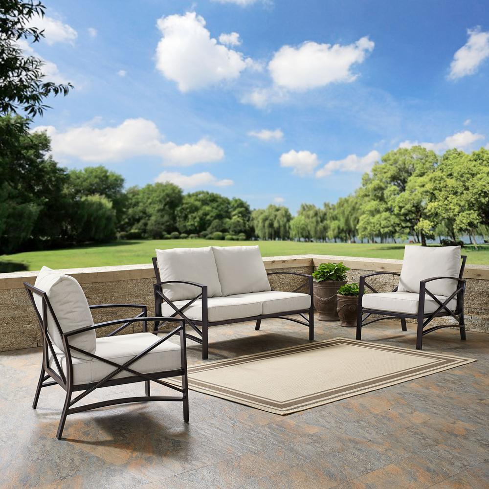 Kaplan 3Pc Outdoor Conversation Set Oatmeal/Oil Rubbed Bronze - Loveseat, 2 Chairs