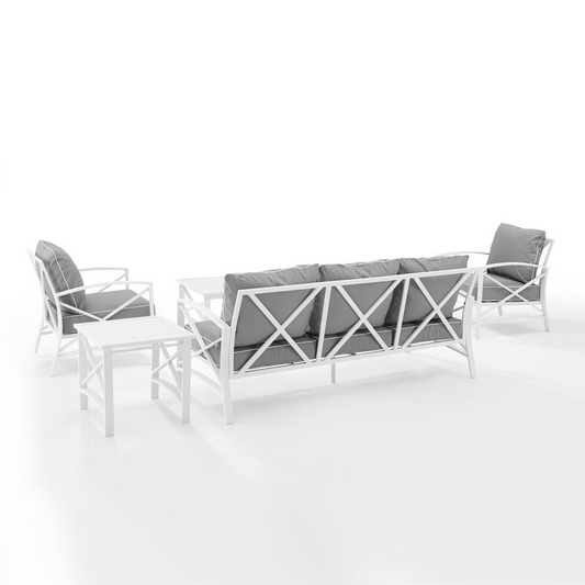 Kaplan 5Pc Outdoor Sofa Set Gray/White - Sofa, Coffee Table, Side Table, & 2 Chairs