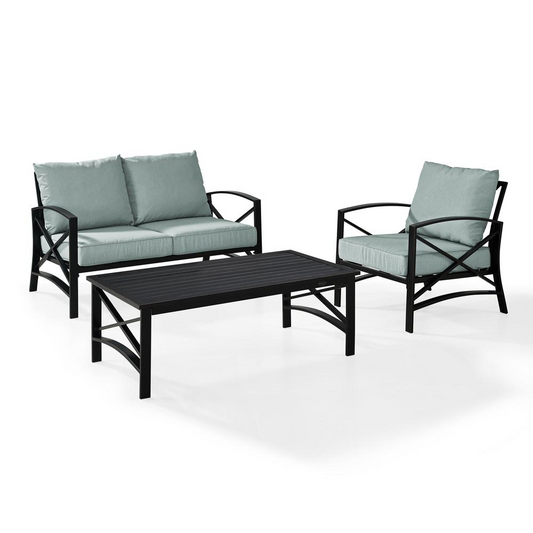 Kaplan 3Pc Outdoor Conversation Set Mist/Oil Rubbed Bronze - Loveseat, Chair , Coffee Table