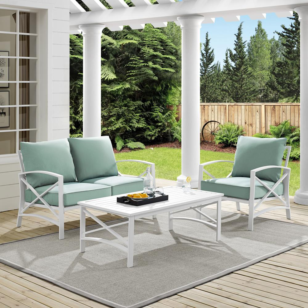 Kaplan 3Pc Outdoor Conversation Set Mist/White - Loveseat, Chair , & Coffee Table