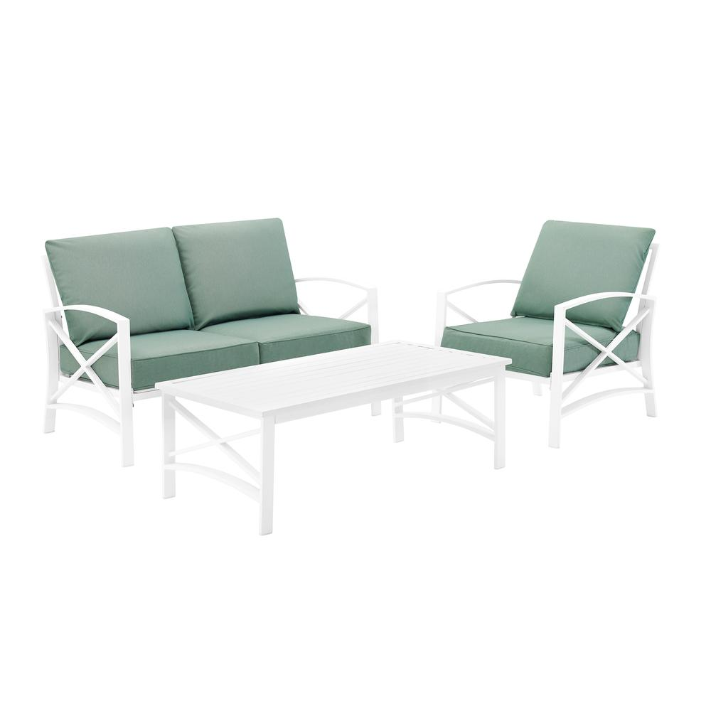 Kaplan 3Pc Outdoor Conversation Set Mist/White - Loveseat, Chair , & Coffee Table