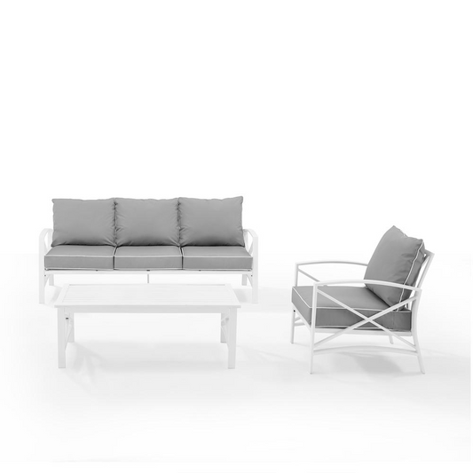 Kaplan 3Pc Outdoor Sofa Set Gray/White - Sofa, Arm Chair & Coffee Table