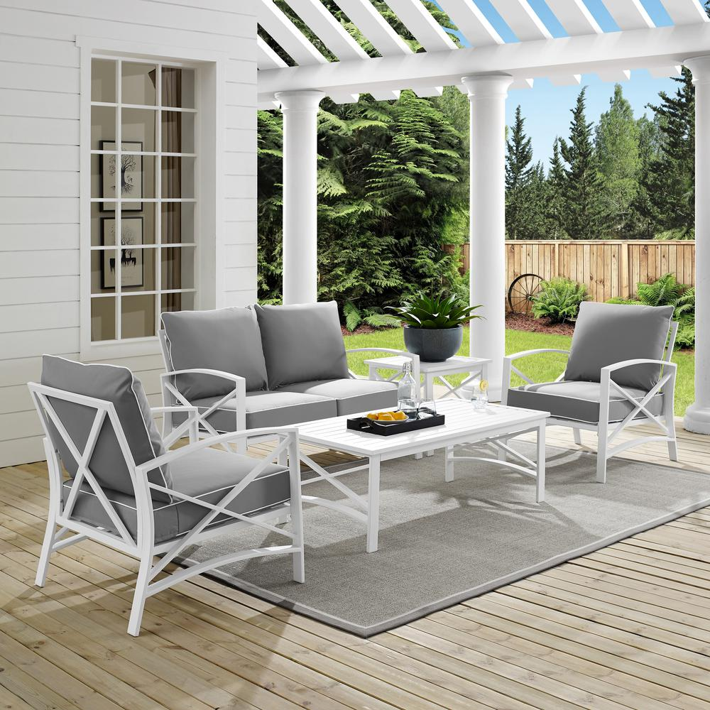 Kaplan 5Pc Outdoor Conversation Set Gray/White - Loveseat, 2 Chairs, Coffee Table, Side Table