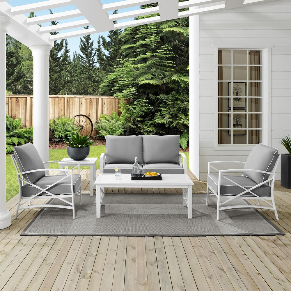Kaplan 5Pc Outdoor Conversation Set Gray/White - Loveseat, 2 Chairs, Coffee Table, Side Table