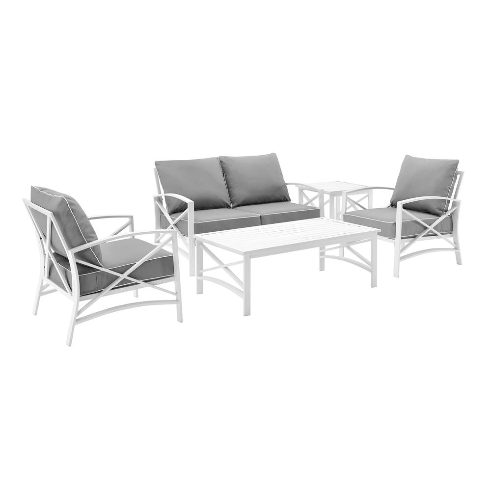 Kaplan 5Pc Outdoor Conversation Set Gray/White - Loveseat, 2 Chairs, Coffee Table, Side Table