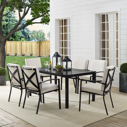 Kaplan 7Pc Outdoor Dining Set Oatmeal/Oil Rubbed Bronze - Table & 6 Chairs
