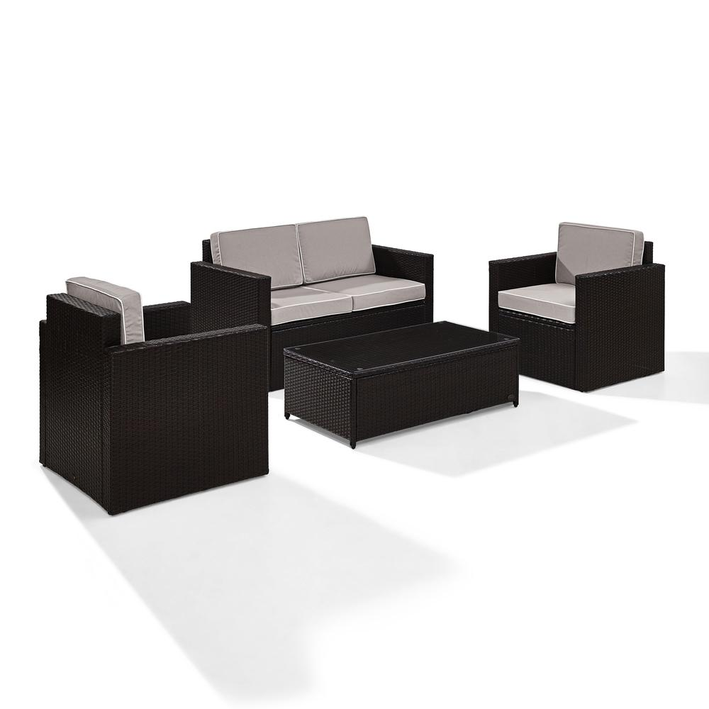 Palm Harbor 4Pc Outdoor Wicker Conversation Set Gray/Brown - Loveseat, 2 Chairs & Glass Top Table