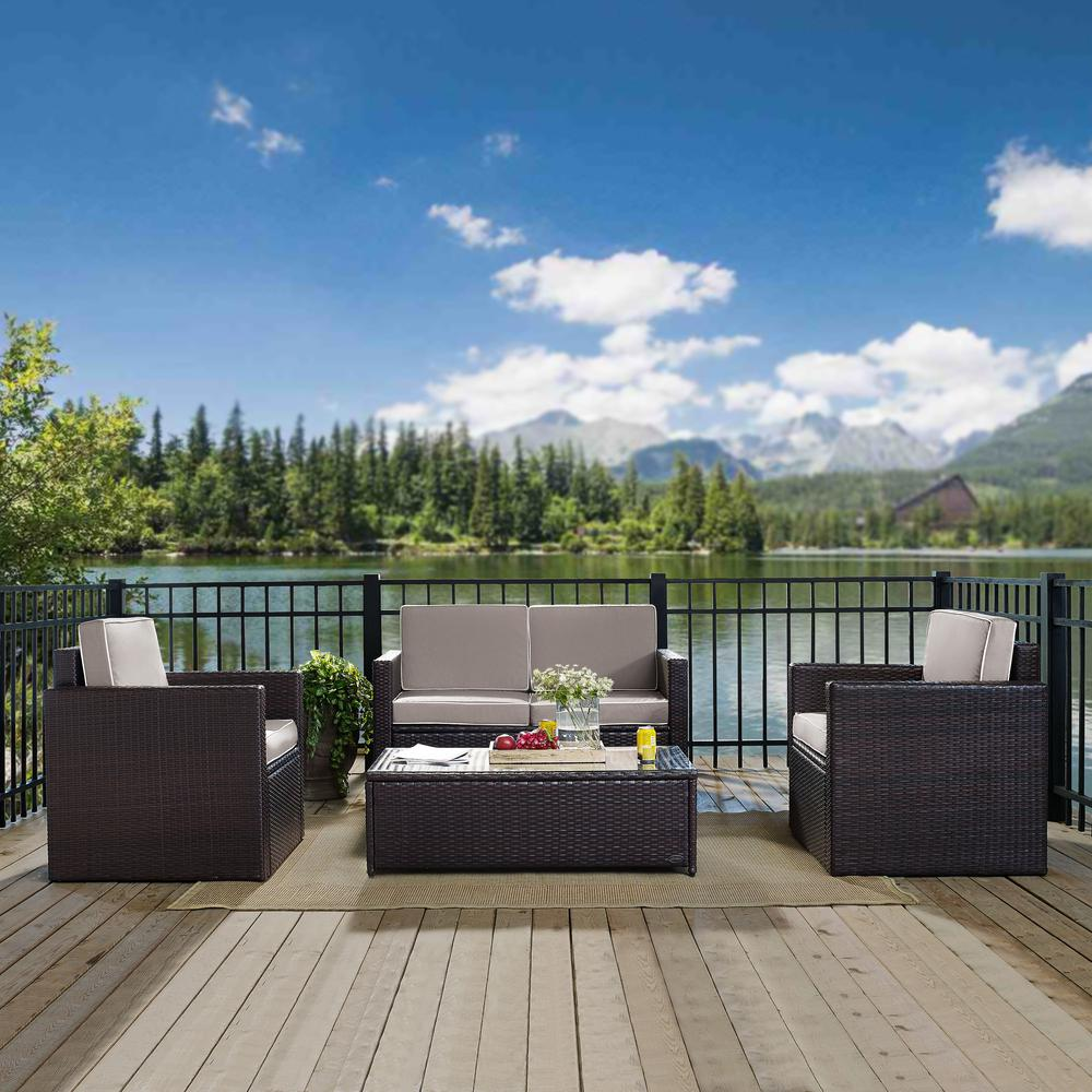Palm Harbor 4Pc Outdoor Wicker Conversation Set Gray/Brown - Loveseat, 2 Chairs & Glass Top Table