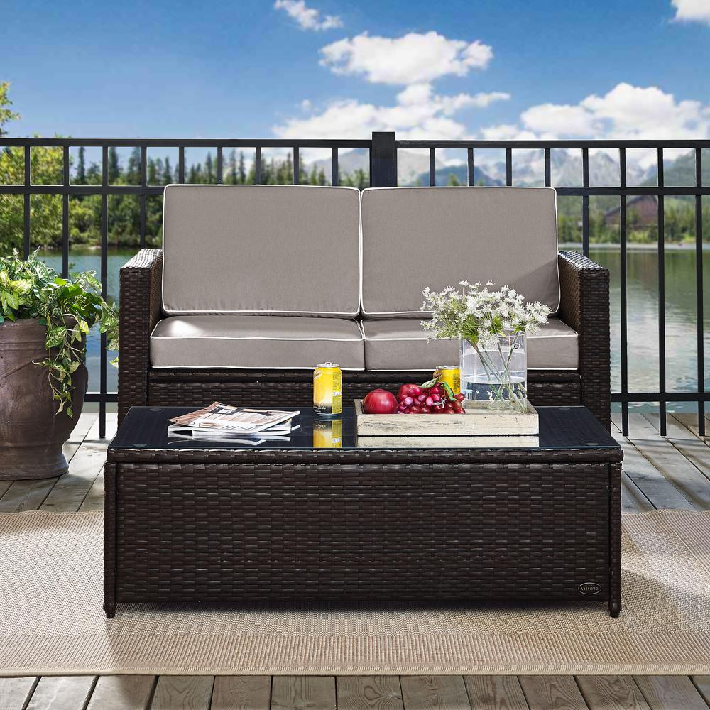 Palm Harbor 2Pc Outdoor Wicker Chat Set Gray/Brown - Loveseat, Glass Top Table