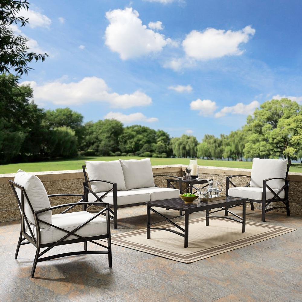 Kaplan 5Pc Outdoor Conversation Set Oatmeal/Oil Rubbed Bronze - Loveseat, 2 Chairs, Coffee Table, Side Table