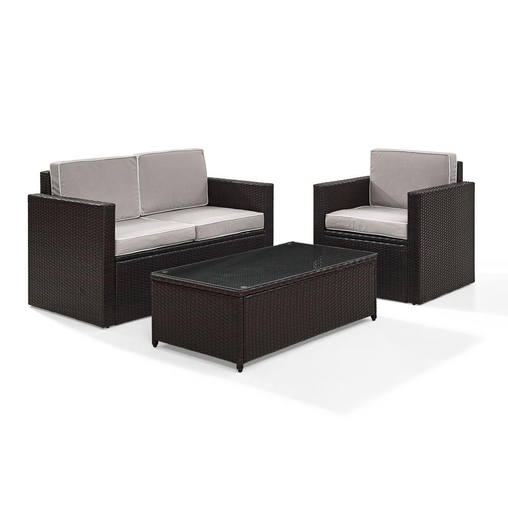 Palm Harbor 3Pc Outdoor Wicker Conversation Set Gray/Brown - Loveseat, Chair, Glass Top Table