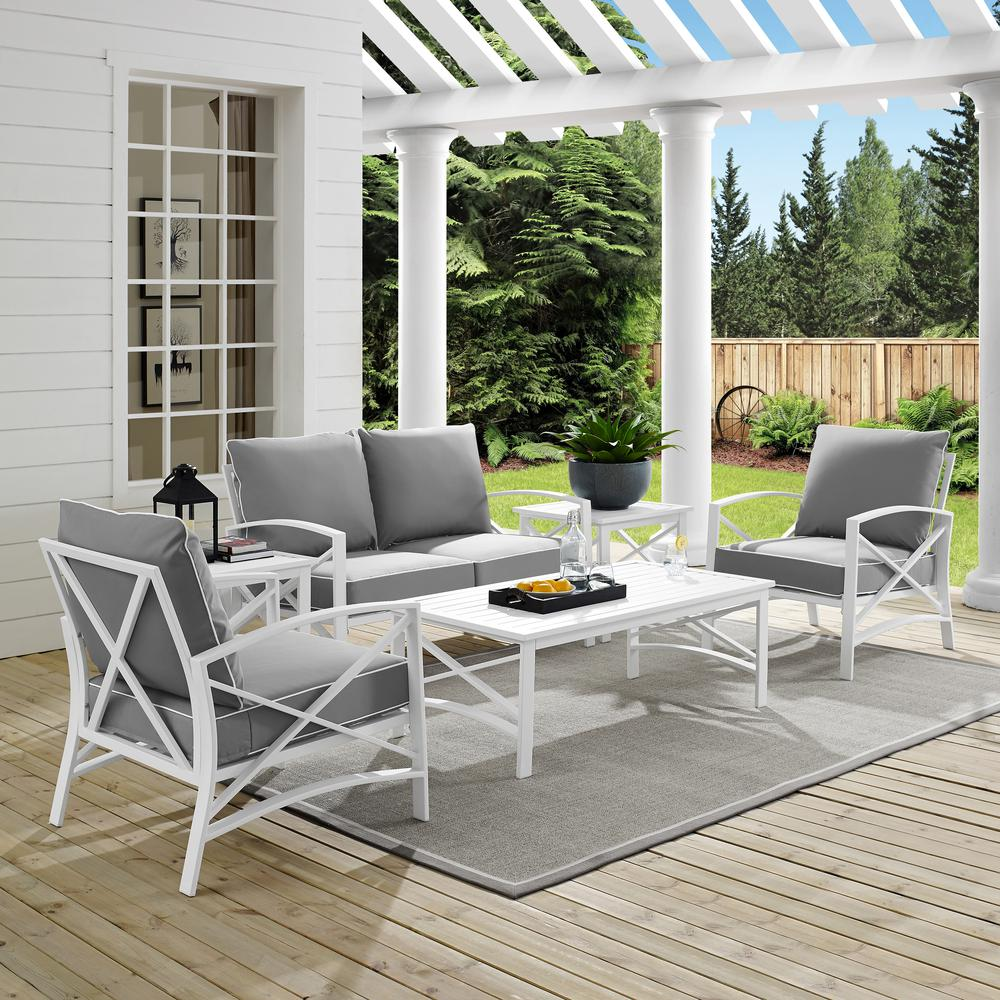 Kaplan 6Pc Outdoor Conversation Set Gray/White - Loveseat, 2 Chairs, 2 Side Tables, Coffee Table