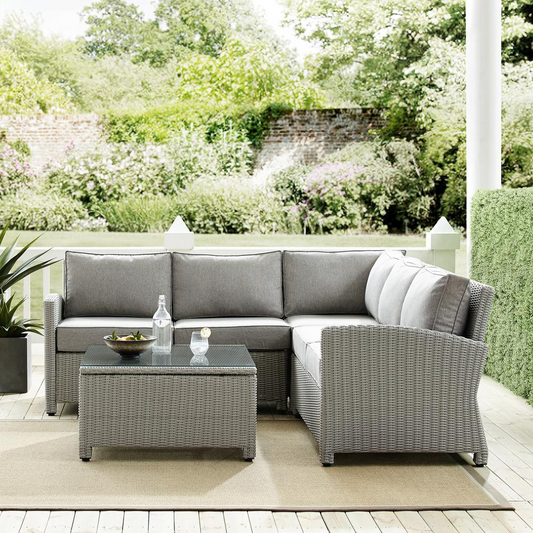 Bradenton 4Pc Outdoor Wicker Sectional Set Gray/Gray - Right Corner Loveseat, Left Corner Loveseat, Corner Chair, Sectional Glass Top Coffee Table