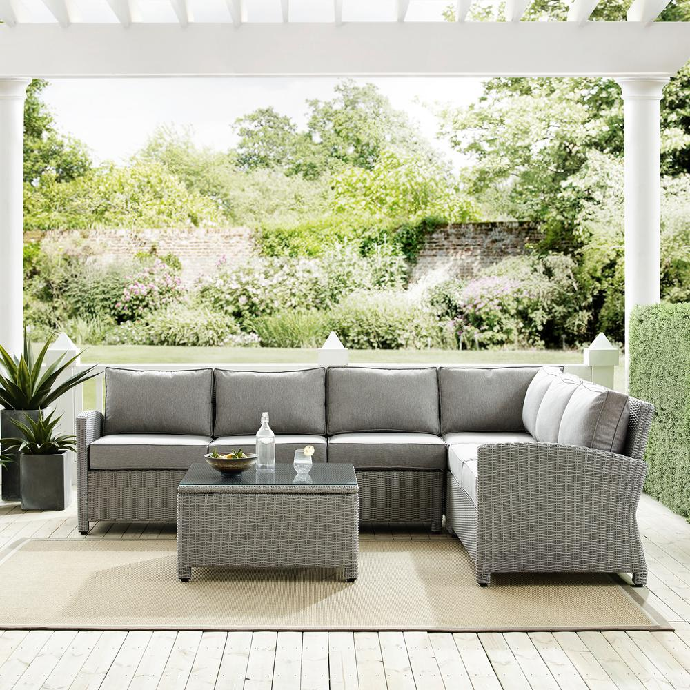 Bradenton 5Pc Outdoor Wicker Sectional Set Gray/Gray - Right Side Loveseat, Left Side Loveseat, Corner Chair, Center Chair, Sectional Glass Top Coffee Table