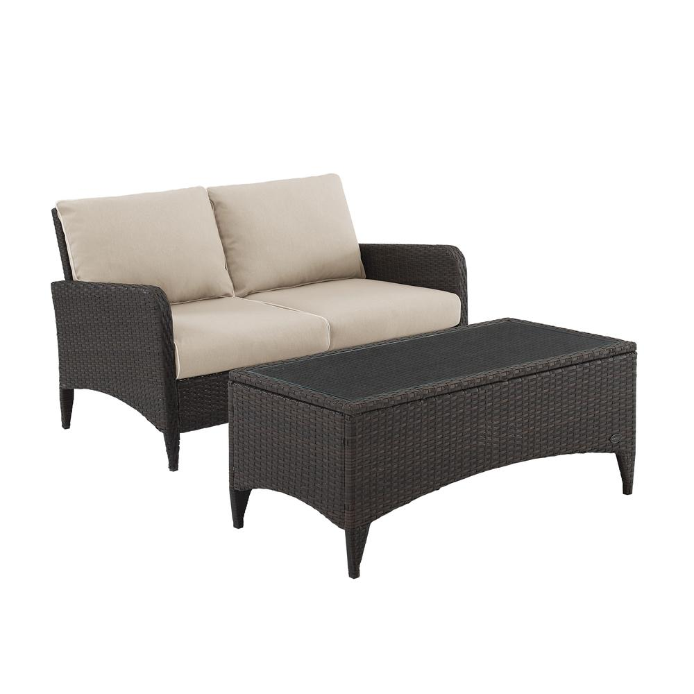 Kiawah 2Pc Outdoor Wicker Chat Set Sand/Brown - Loveseat & Coffee Table