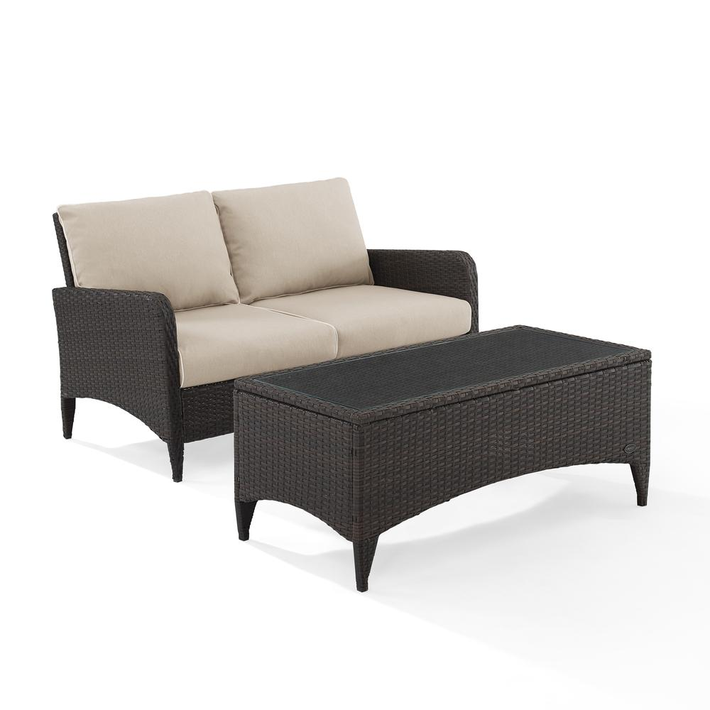 Kiawah 2Pc Outdoor Wicker Chat Set Sand/Brown - Loveseat & Coffee Table