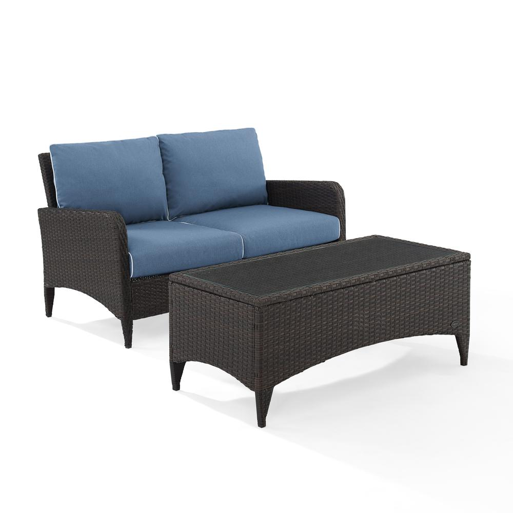 Kiawah 2Pc Outdoor Wicker Chat Set Blue/Brown - Loveseat & Coffee Table