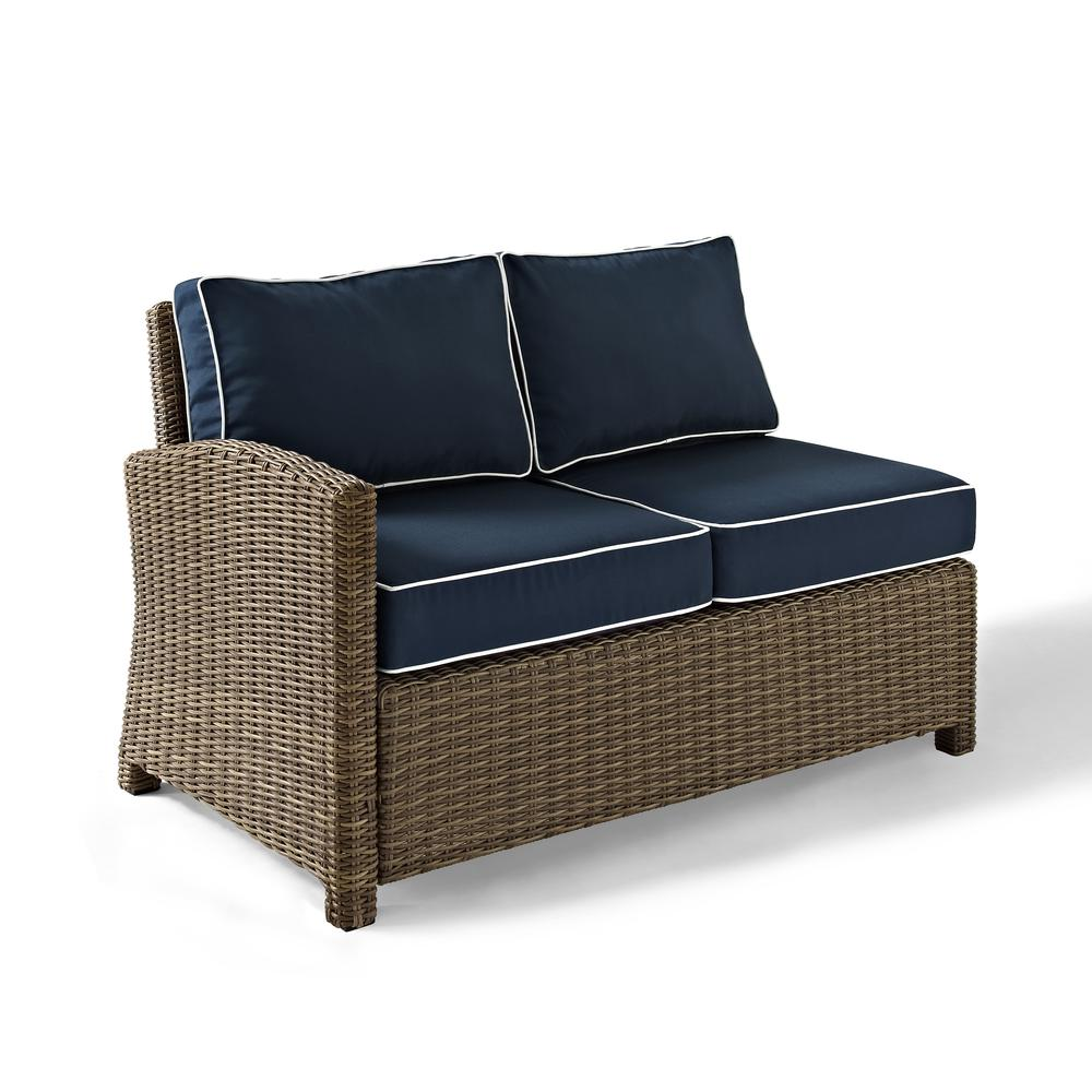 Bradenton Outdoor Wicker Sectional Left Side Loveseat Navy/Weathered Brown