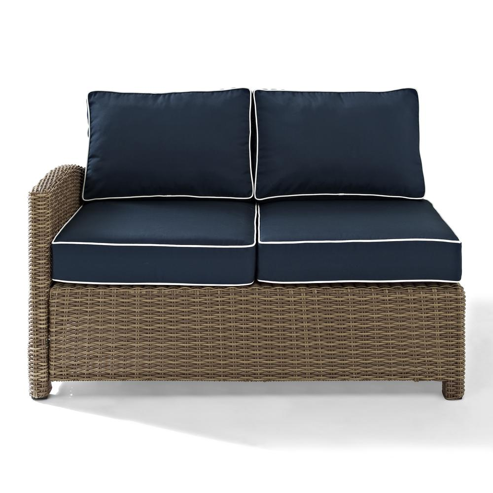 Bradenton Outdoor Wicker Sectional Left Side Loveseat Navy/Weathered Brown