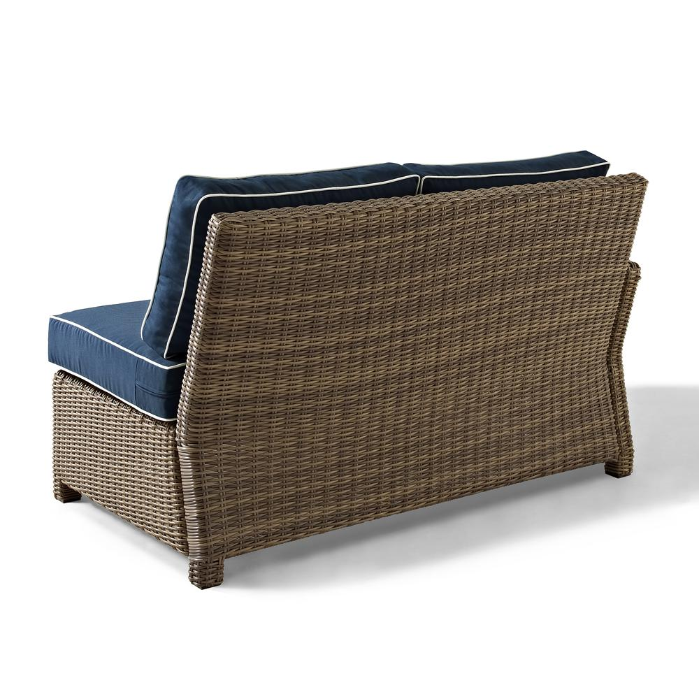 Bradenton Outdoor Wicker Sectional Left Side Loveseat Navy/Weathered Brown