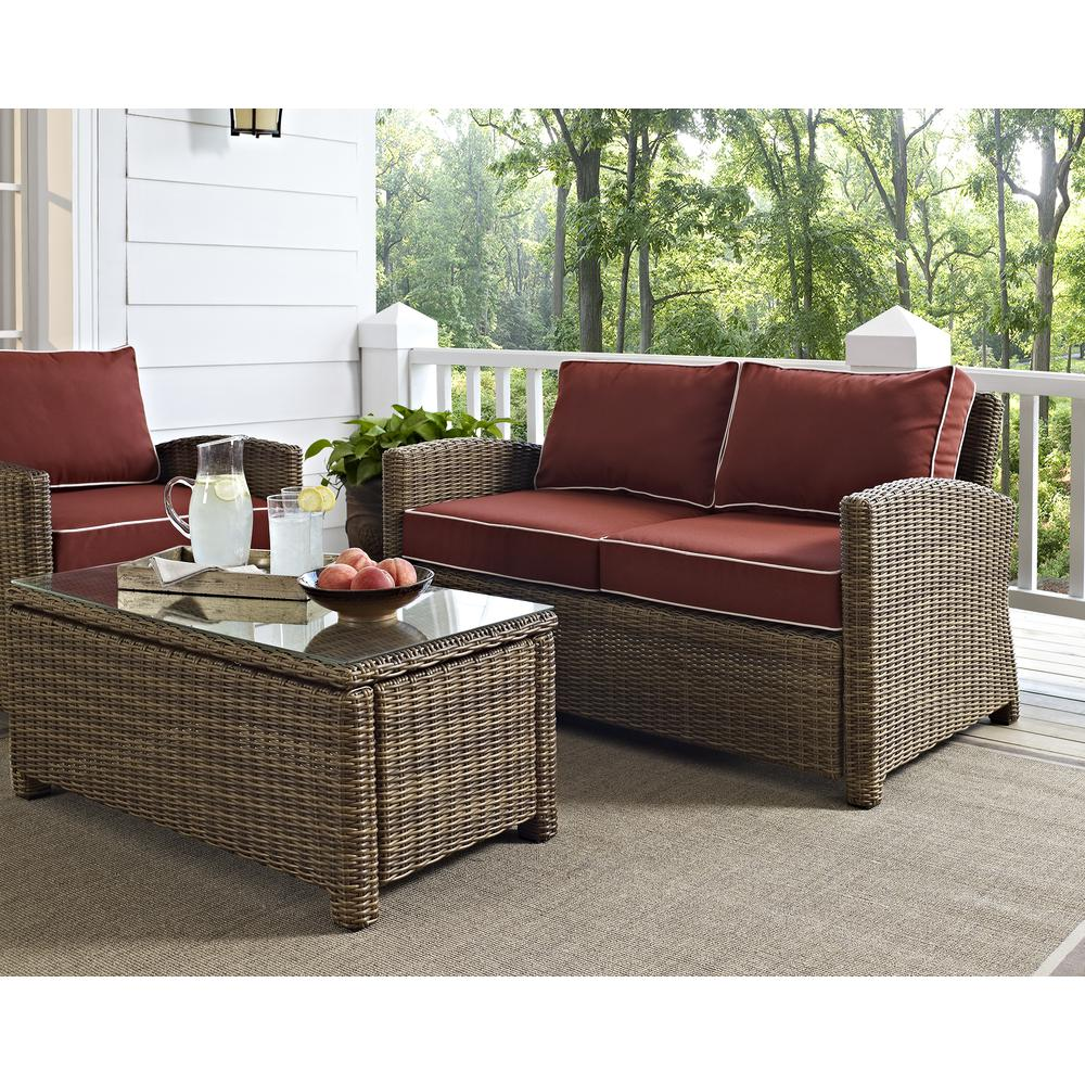 Bradenton 2Pc Outdoor Wicker Chat Set Sangria/Weathered Brown - Loveseat, Glass Top Table