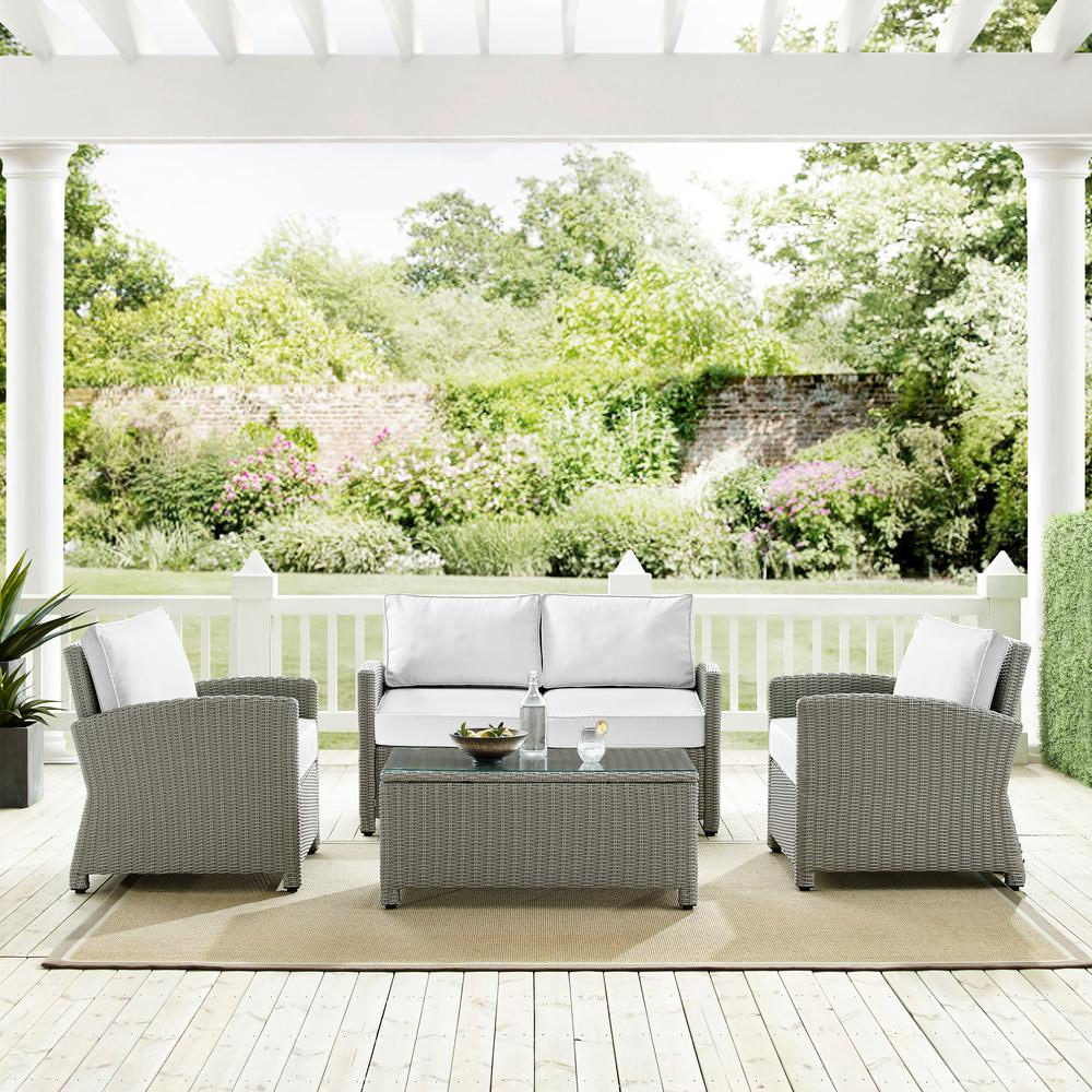 Bradenton 4Pc Outdoor Conversation Set - Sunbrella White/Gray - Loveseat, Coffee Table, And 2 Armchairs