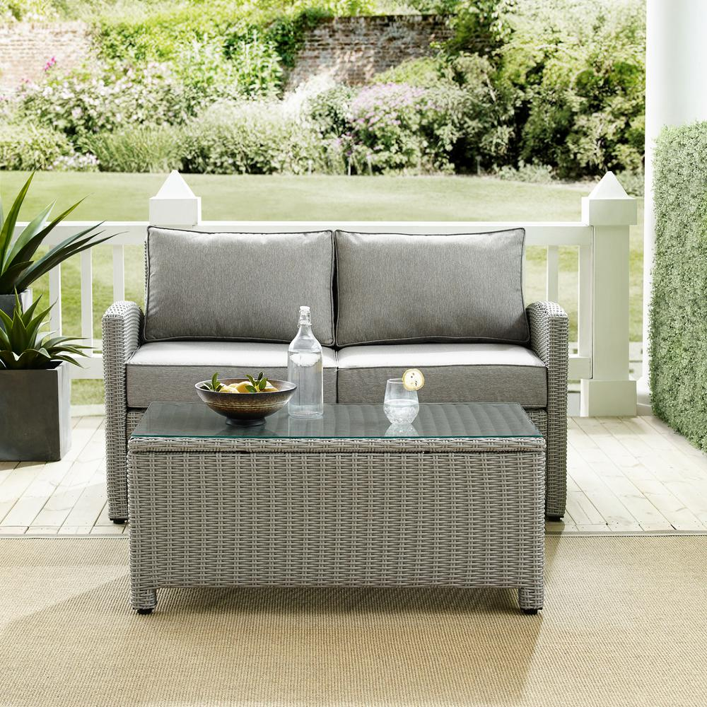 Bradenton 2Pc Outdoor Wicker Chat Set Gray/Gray - Loveseat, Glass Top Table