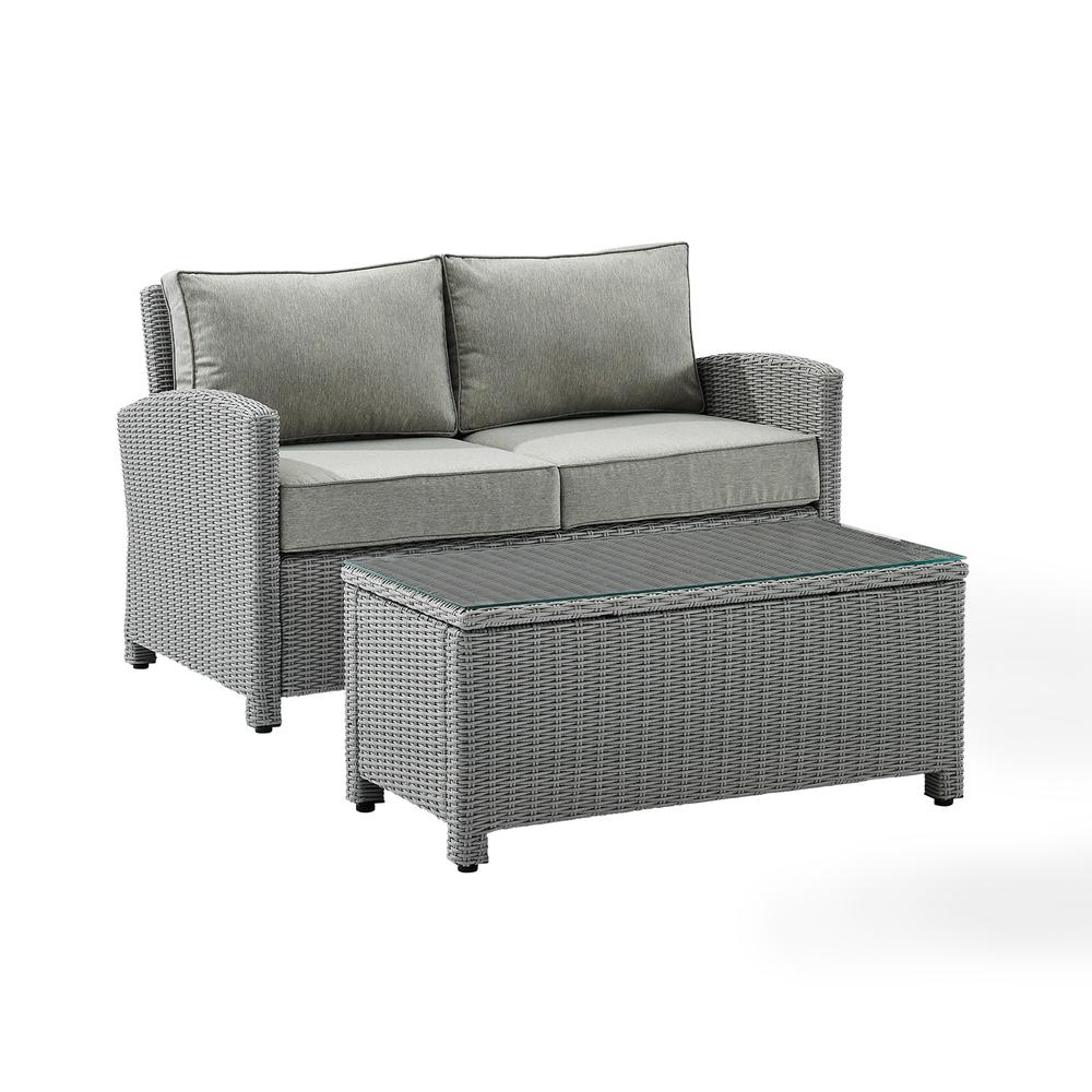 Bradenton 2Pc Outdoor Wicker Chat Set Gray/Gray - Loveseat, Glass Top Table