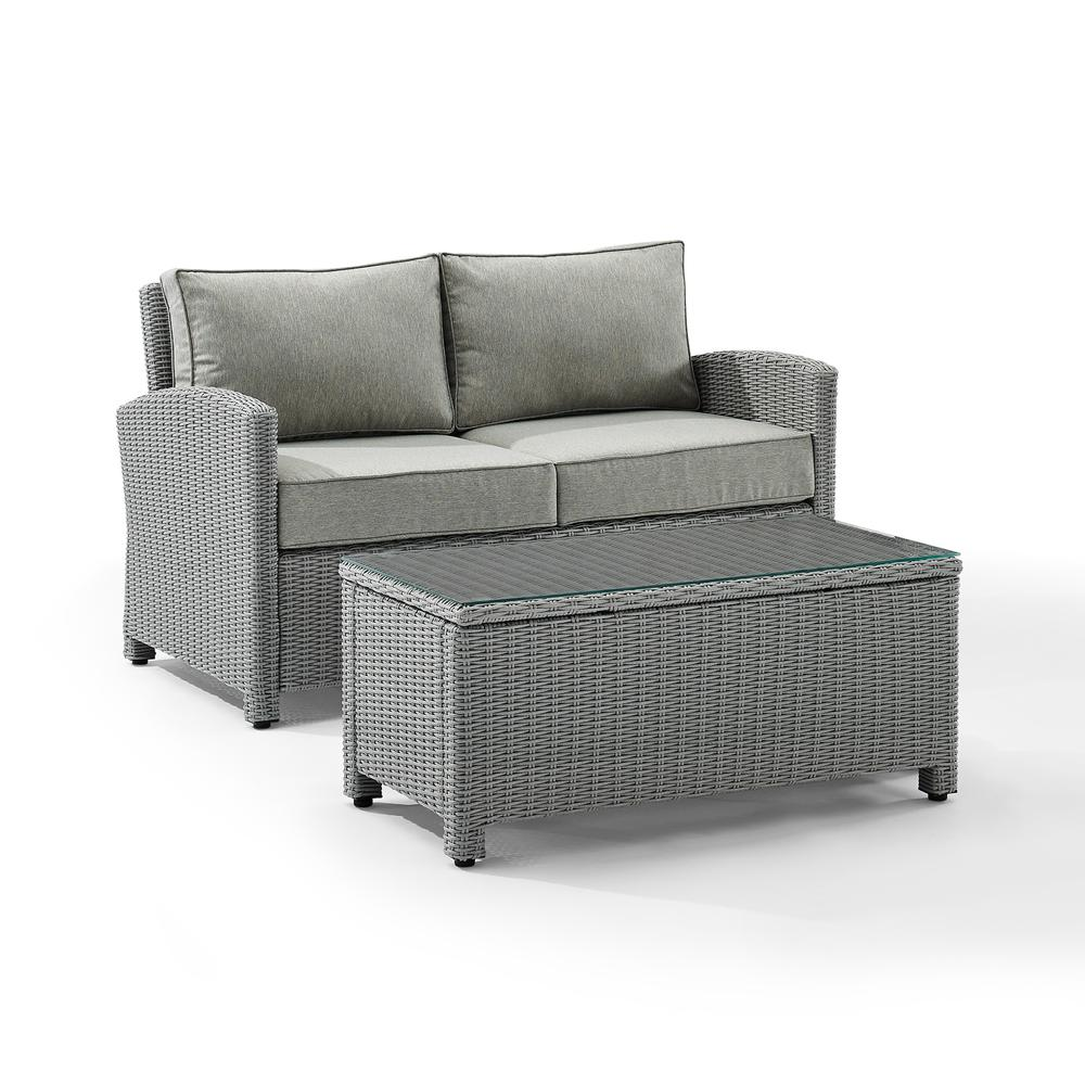 Bradenton 2Pc Outdoor Wicker Chat Set Gray/Gray - Loveseat, Glass Top Table