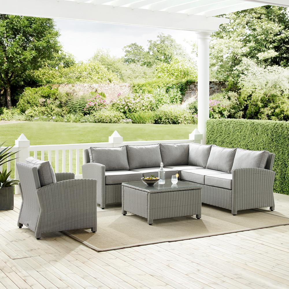 Bradenton 5Pc Outdoor Wicker Sectional Set Gray/Gray - Right Side Loveseat, Left Side Loveseat, Corner Chair, Arm Chair, Sectional Glass Top Coffee Table